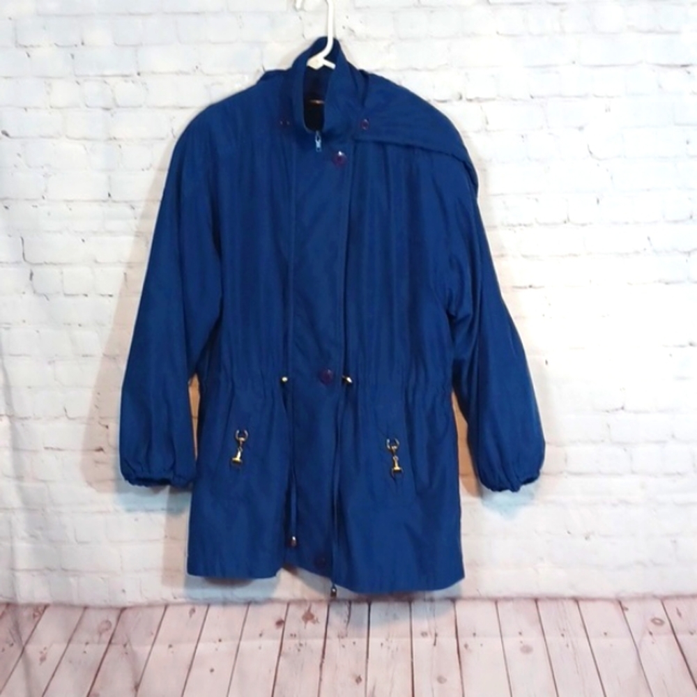 Dumas Imports Woman's Vintage  Blue Waterproof Removable Hood Lined Jack…